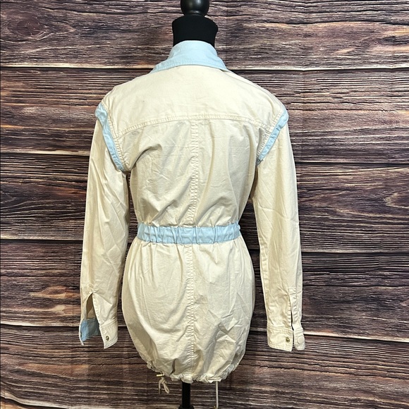 Anthropologie Retro Catelyn Colorblock Utility Anorak Jacket Cream and Blue| XXS - Picture 5 of 16